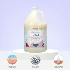 Ginger Lily Farms gallon next to 16oz bottle showing scale and economical refill savings
