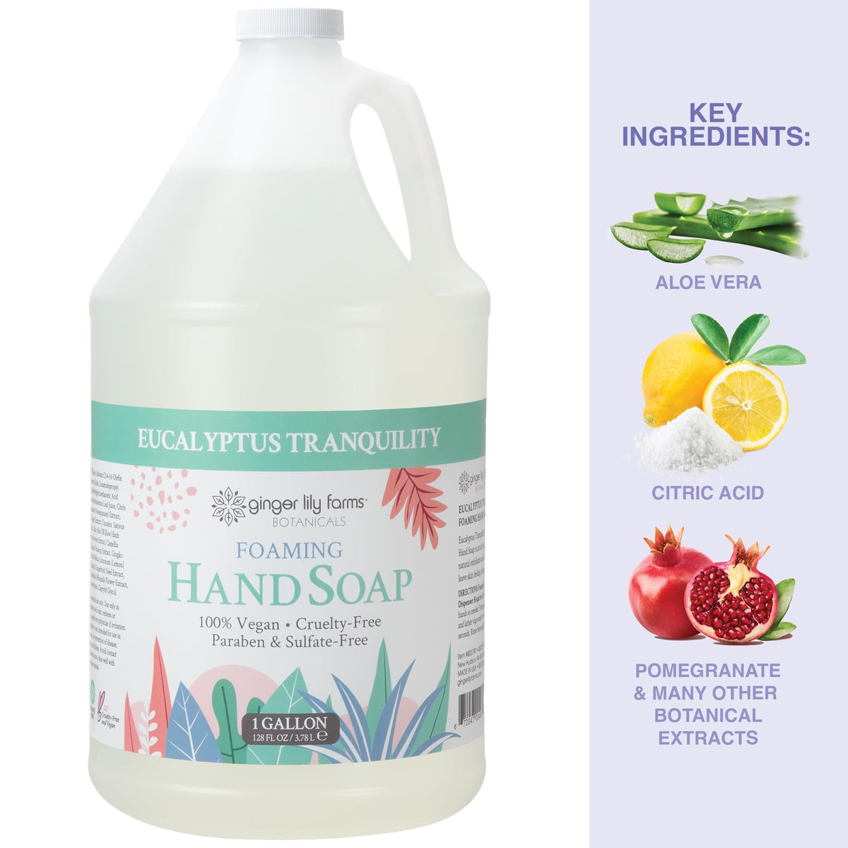Ginger Lily Farms size scale comparison showing one-gallon value and refills