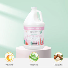 Ginger Lily Farms gallon next to a hand for size comparison and value
