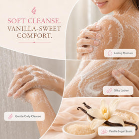 Ginger Lily Farms in spa shower setting showing calming scent and soft skin benefit