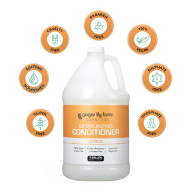 Ginger Lily Farms natural botanicals display highlighting gentle ingredients