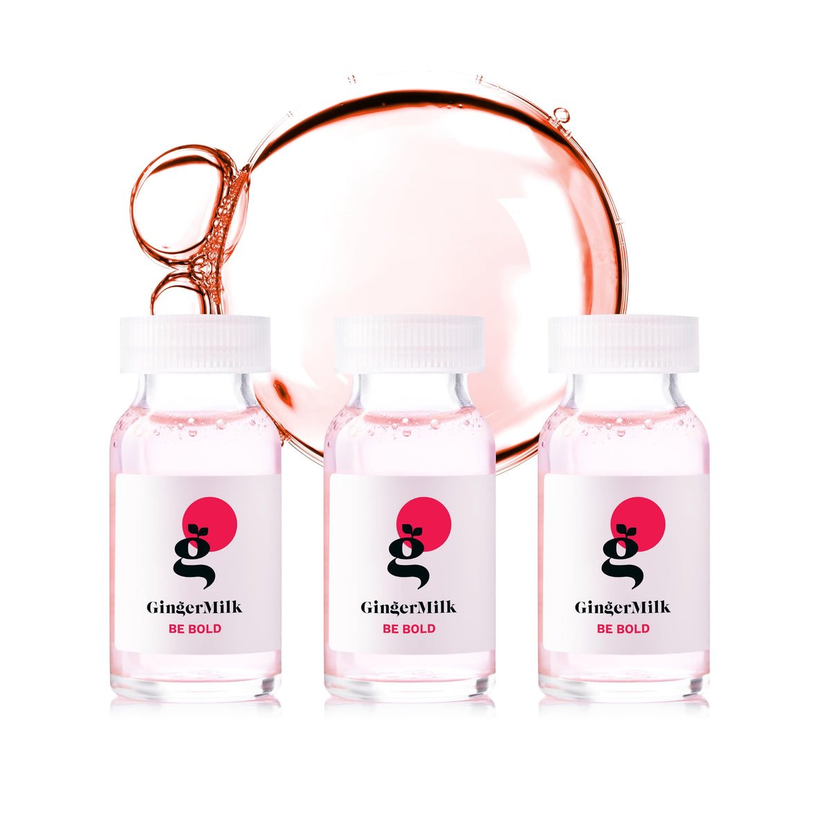 Ginger Milk front packaging showing three ampoules and compact benefits