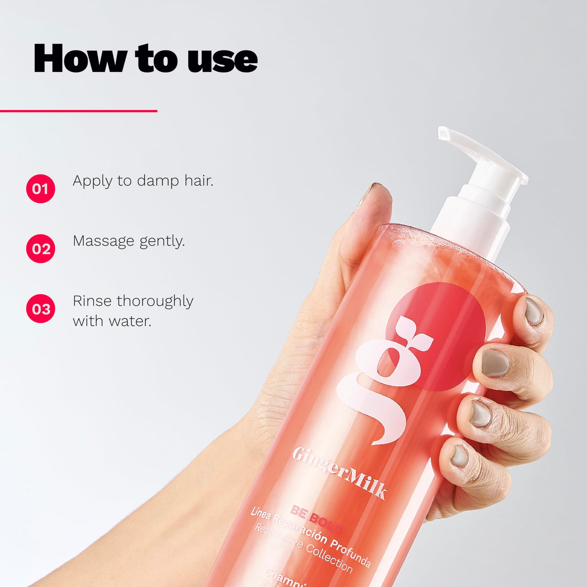 Ginger Milk foam lather on wet hair illustrating gentle, effective cleansing