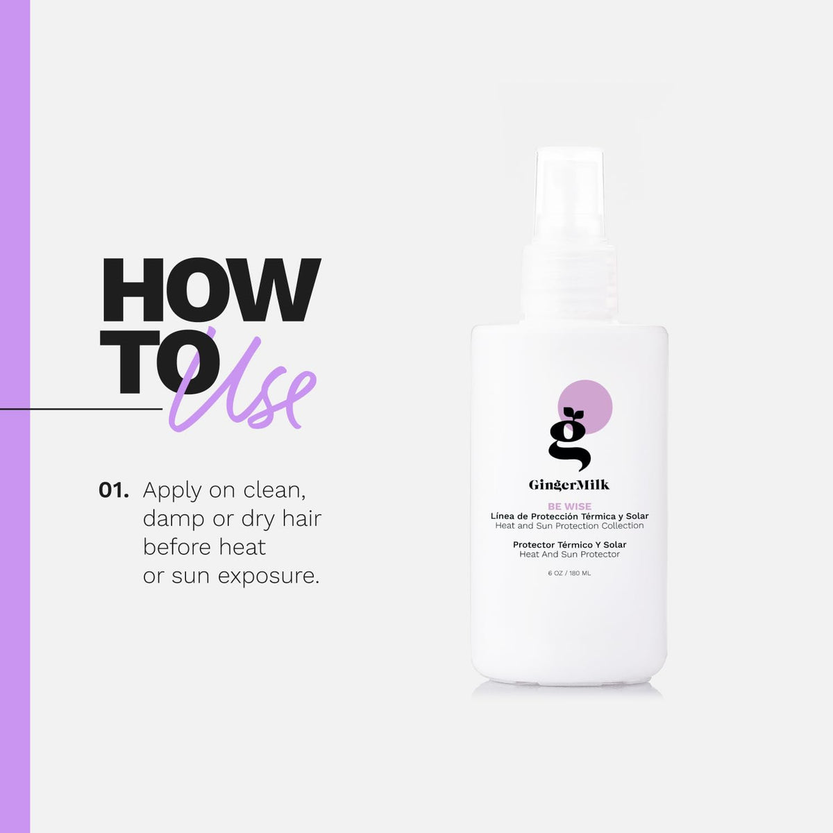 Ginger Milk being sprayed on hair before blow drying for heat protection