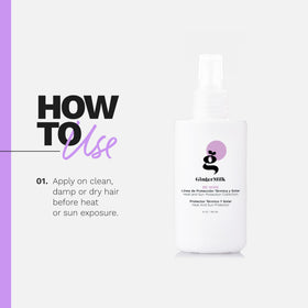 Ginger Milk being sprayed on hair before blow drying for heat protection