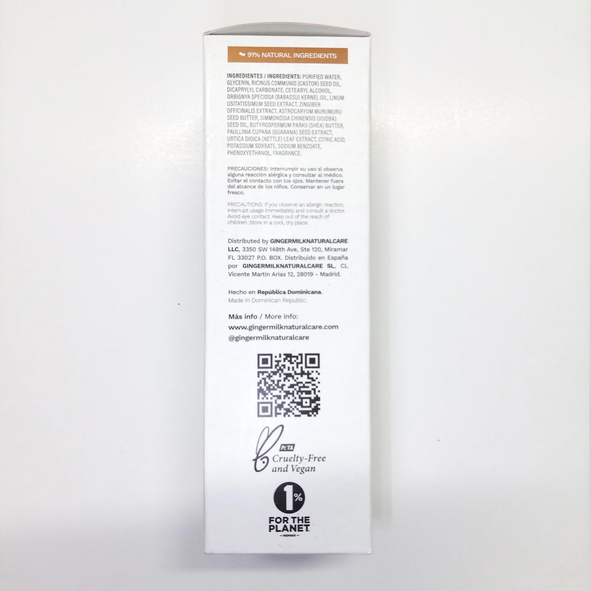 Ginger Milk product label close-up showing directions and features