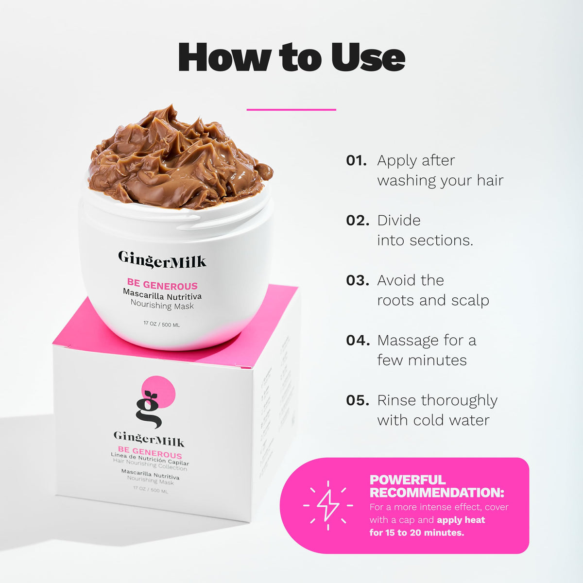 Ginger Milk mask being applied to curly hair to reduce frizz