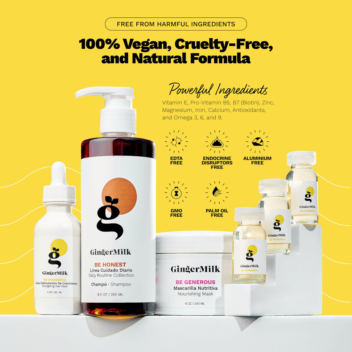 Ginger Milk Natural Care Be Honest Shampoo label highlighting gentle cleanse