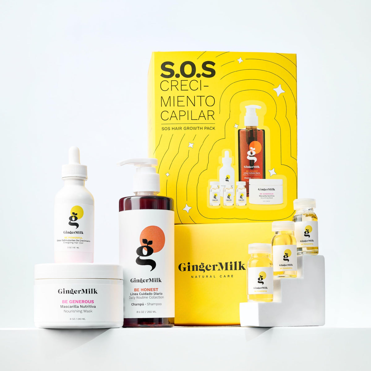 Ginger Milk Natural Care kit components displayed for complete routine