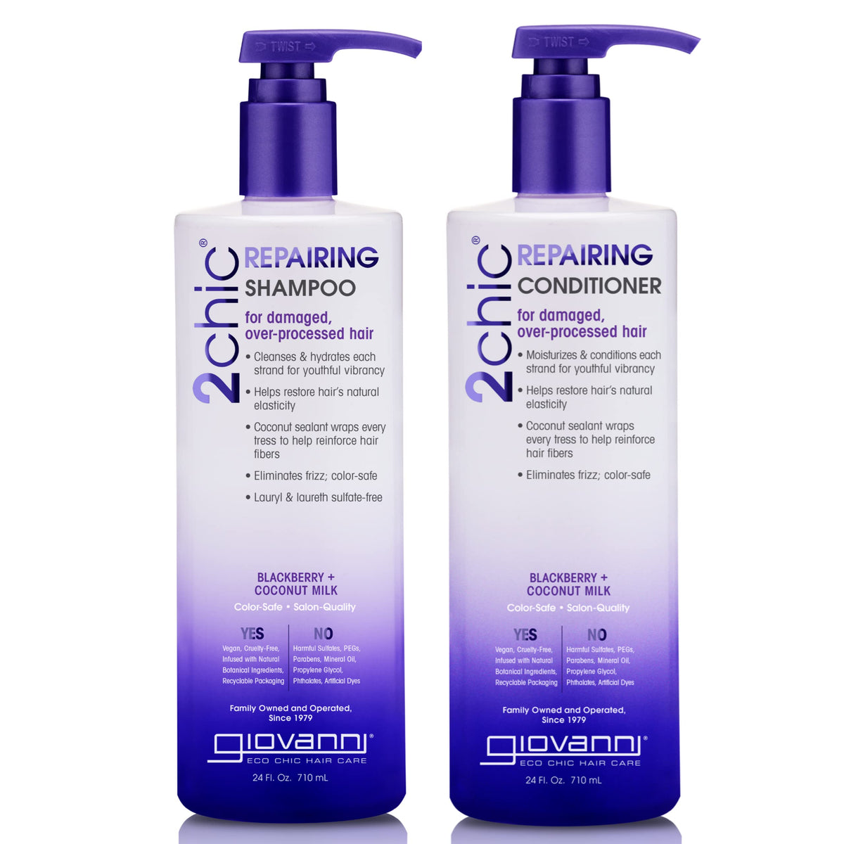 GIOVANNI 2chic front packaging showing full shampoo and conditioner benefits