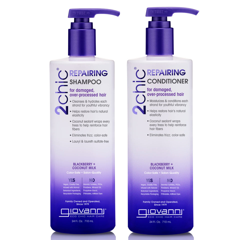 GIOVANNI 2chic front packaging showing full shampoo and conditioner benefits