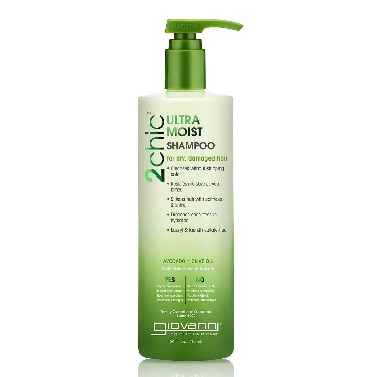 GIOVANNI 2chic front bottle showing hydrating avocado and olive oil benefits