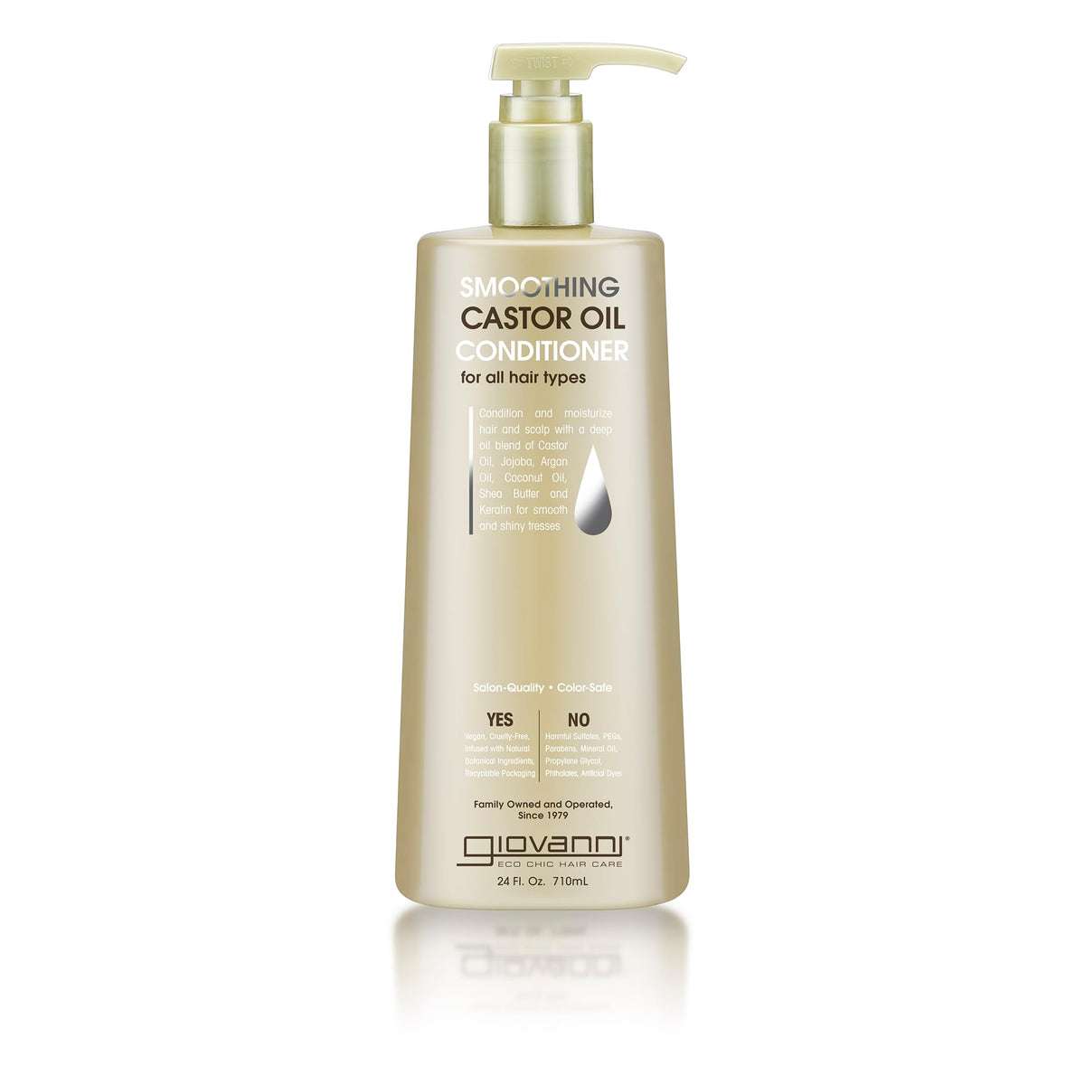 GIOVANNI bottle front packaging showing glossy hair benefit