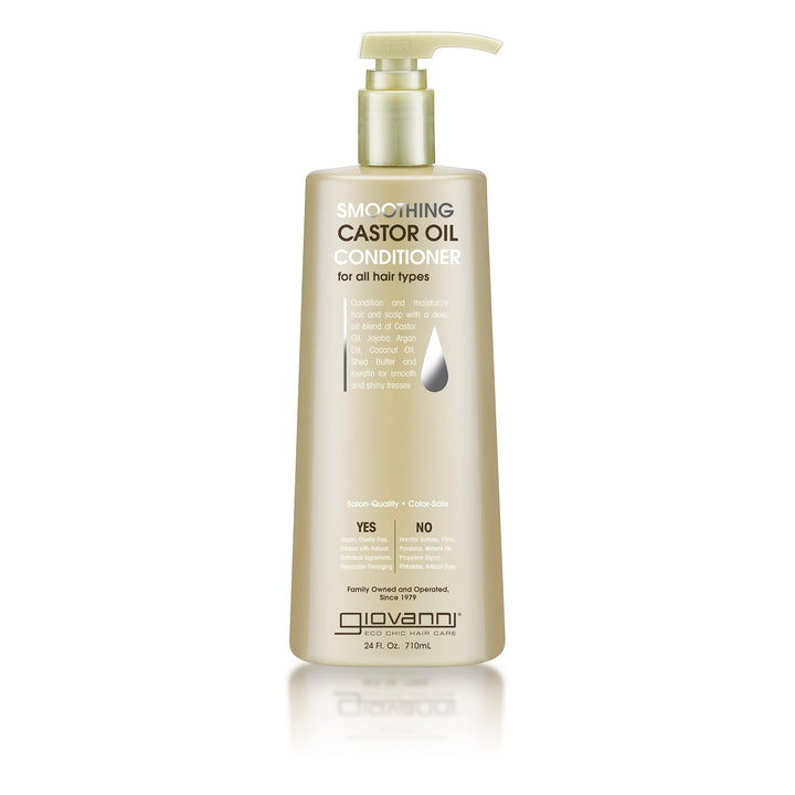 GIOVANNI bottle front packaging showing glossy hair benefit