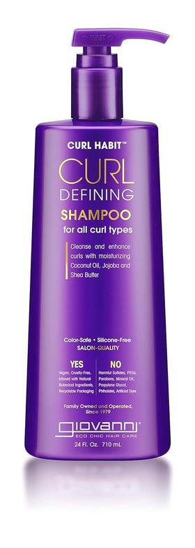 GIOVANNI front packaging showing 24 oz bottle and curl-focused branding benefit