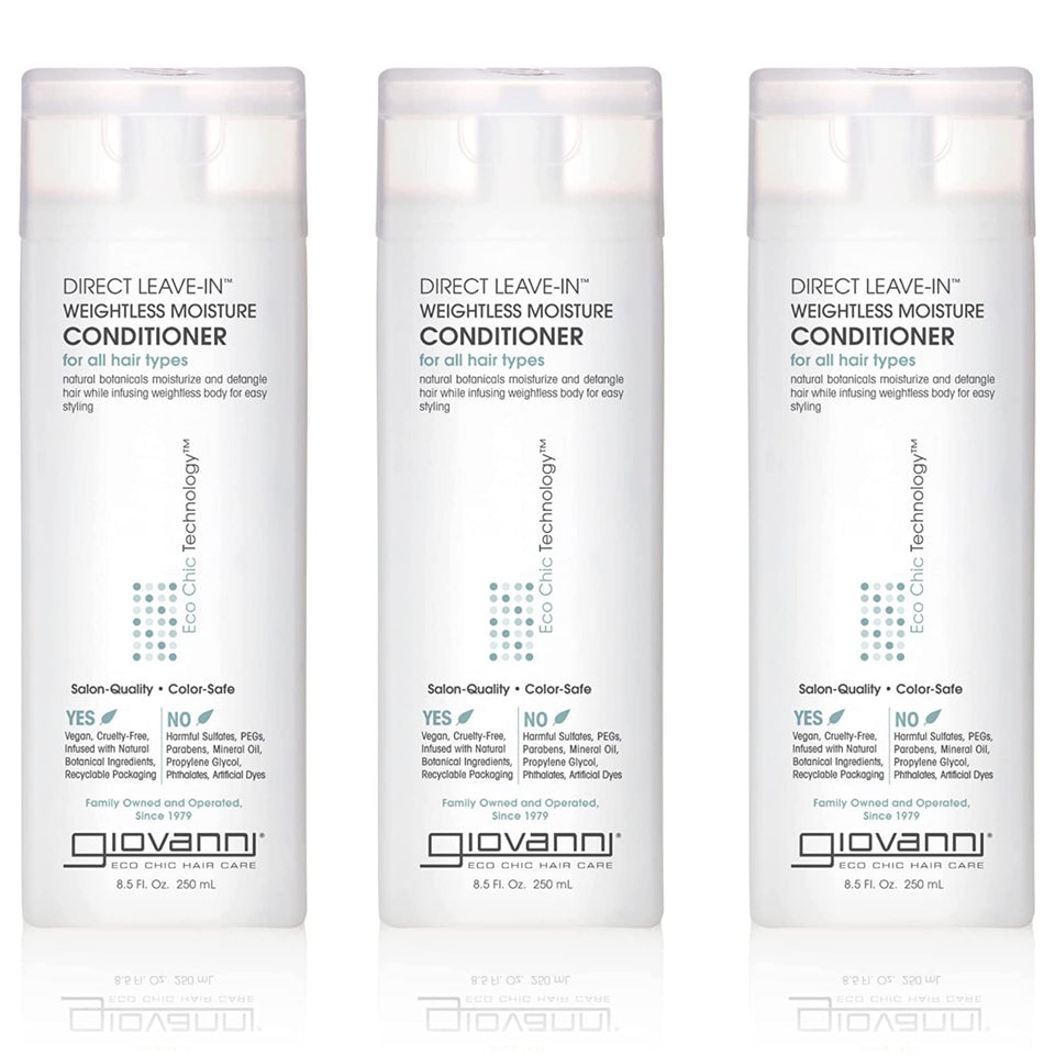 GIOVANNI front packaging showing 8.5 oz bottle and branding benefits