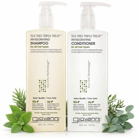 GIOVANNI front packaging showing shampoo and conditioner, promotes clarity