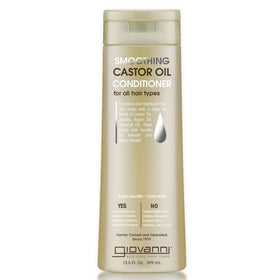 GIOVANNI front packaging showing Smoothing Castor Oil conditioner benefit shine