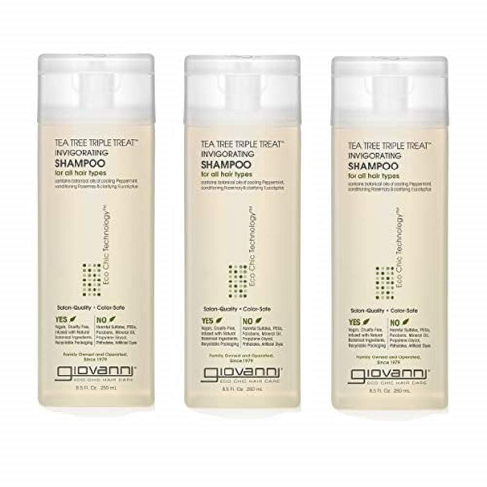 GIOVANNI front packaging showing tea tree shampoo for fresh scalp