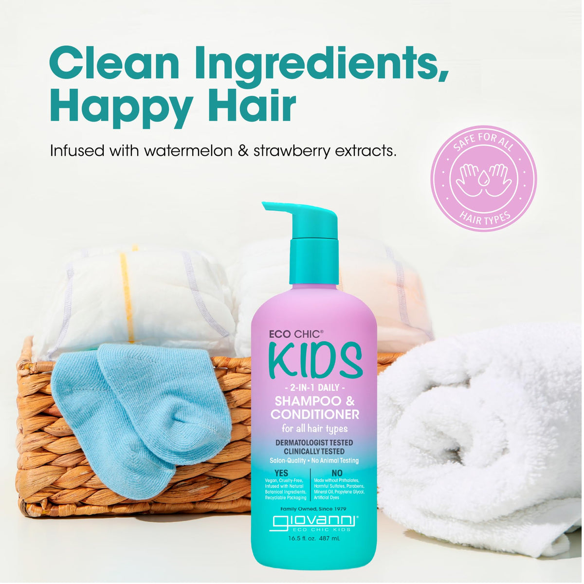 GIOVANNI kids shampoo in bath being applied for quick gentle cleansing