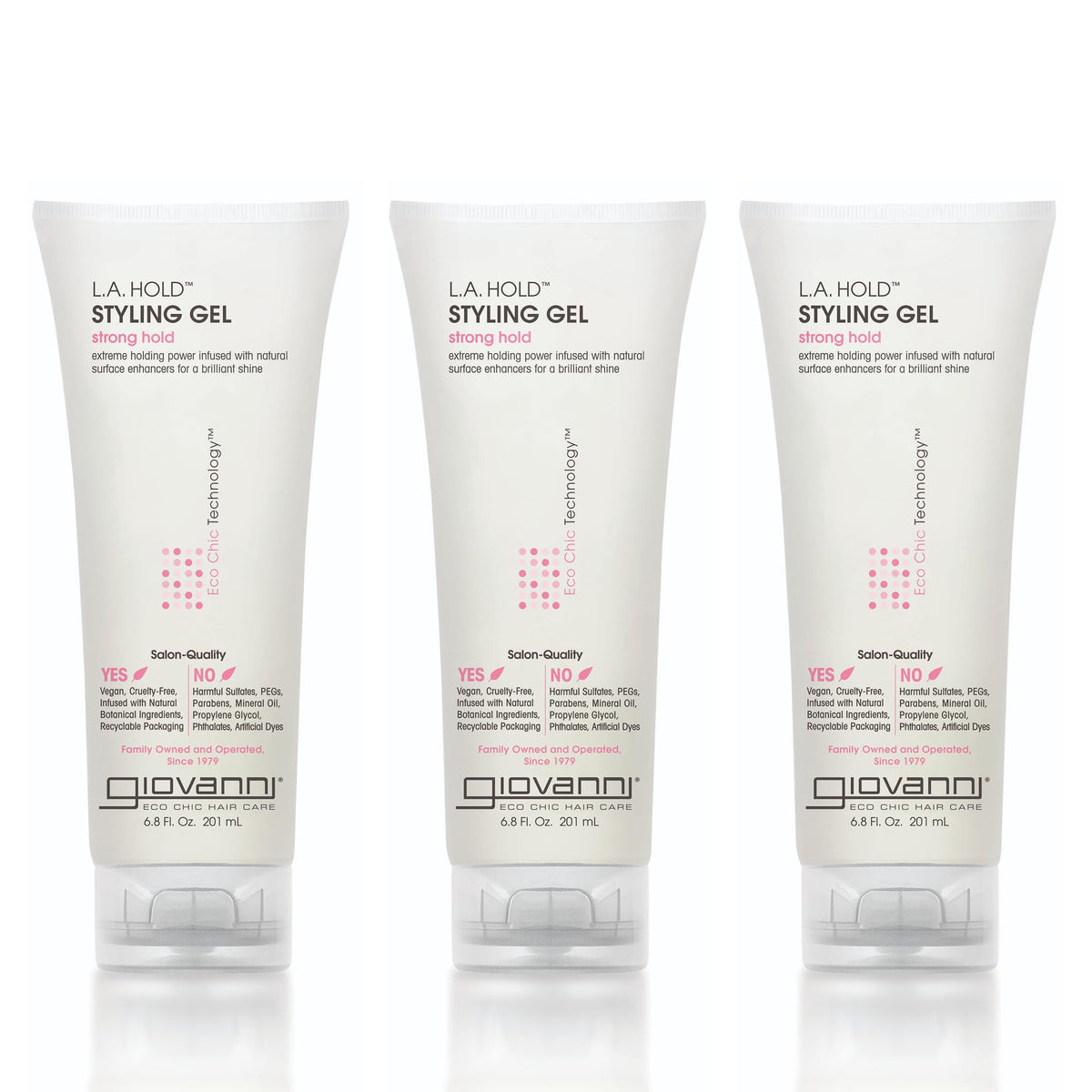 GIOVANNI front packaging showing product and strong-hold benefit