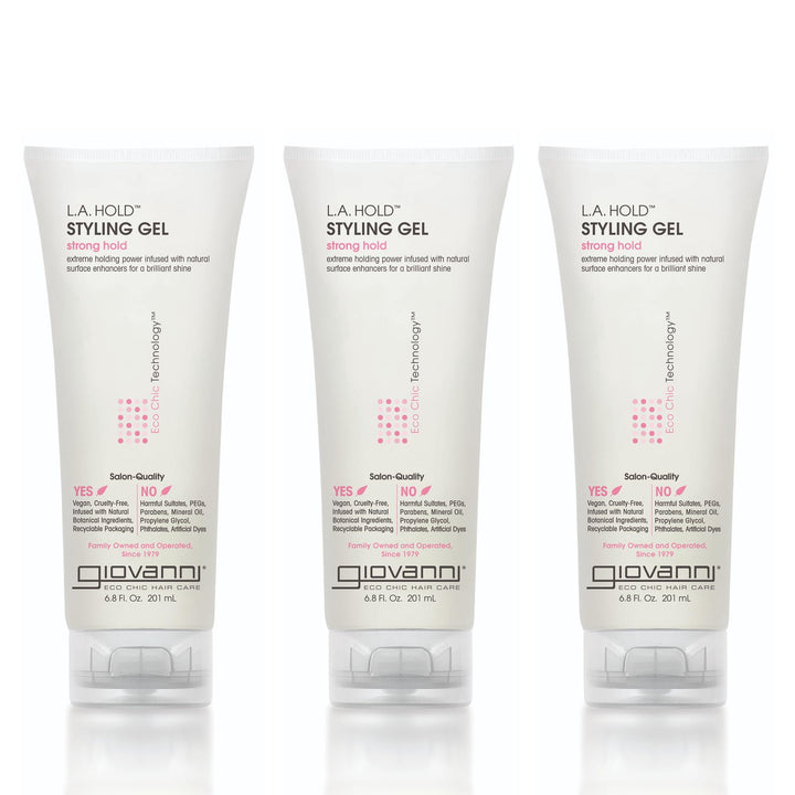 GIOVANNI front packaging showing product and strong-hold benefit