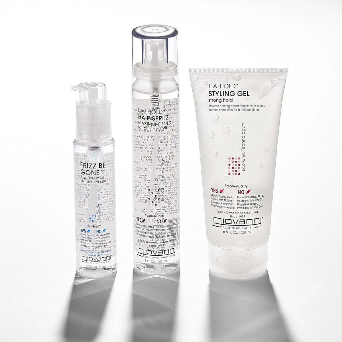 GIOVANNI serum staged in bathroom for prep and styling convenience