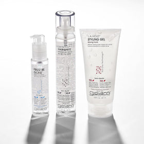 GIOVANNI serum staged in bathroom for prep and styling convenience