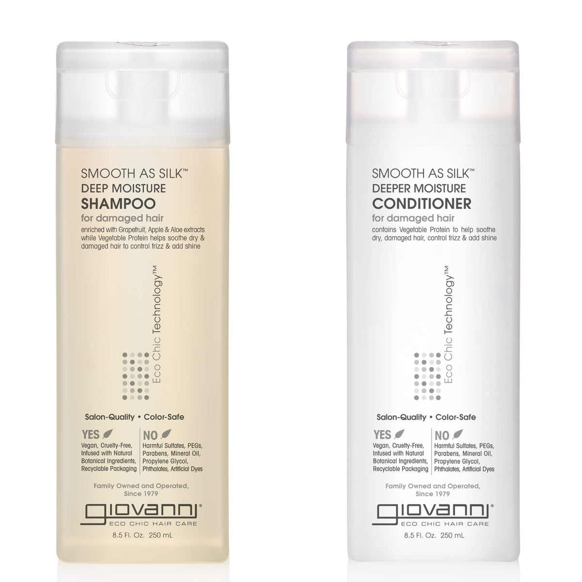 Giovanni front packaging of Smooth as Silk set showing size and branding for convenience