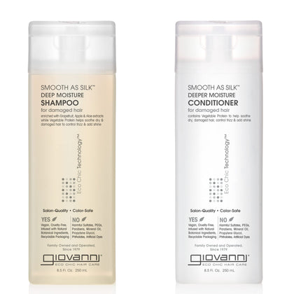Giovanni front packaging of Smooth as Silk set showing size and branding for convenience