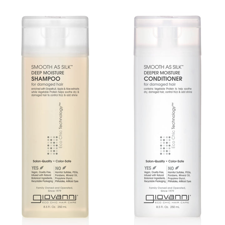 Giovanni front packaging of Smooth as Silk set showing size and branding for convenience