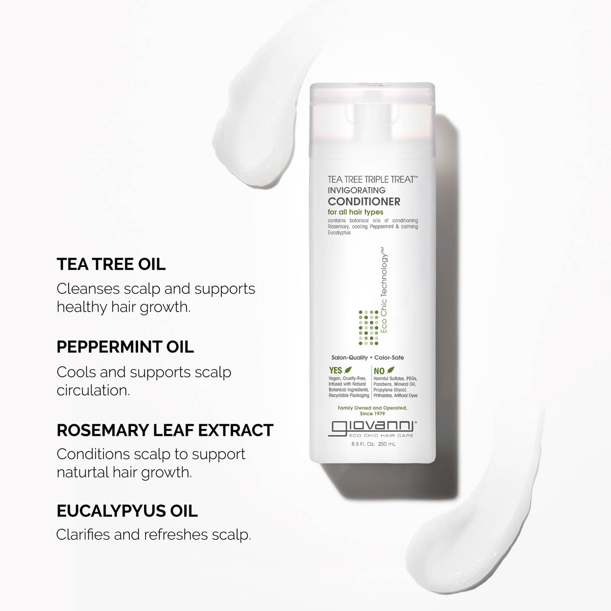 GIOVANNI creamy conditioner texture on hand showing moisturizing benefit