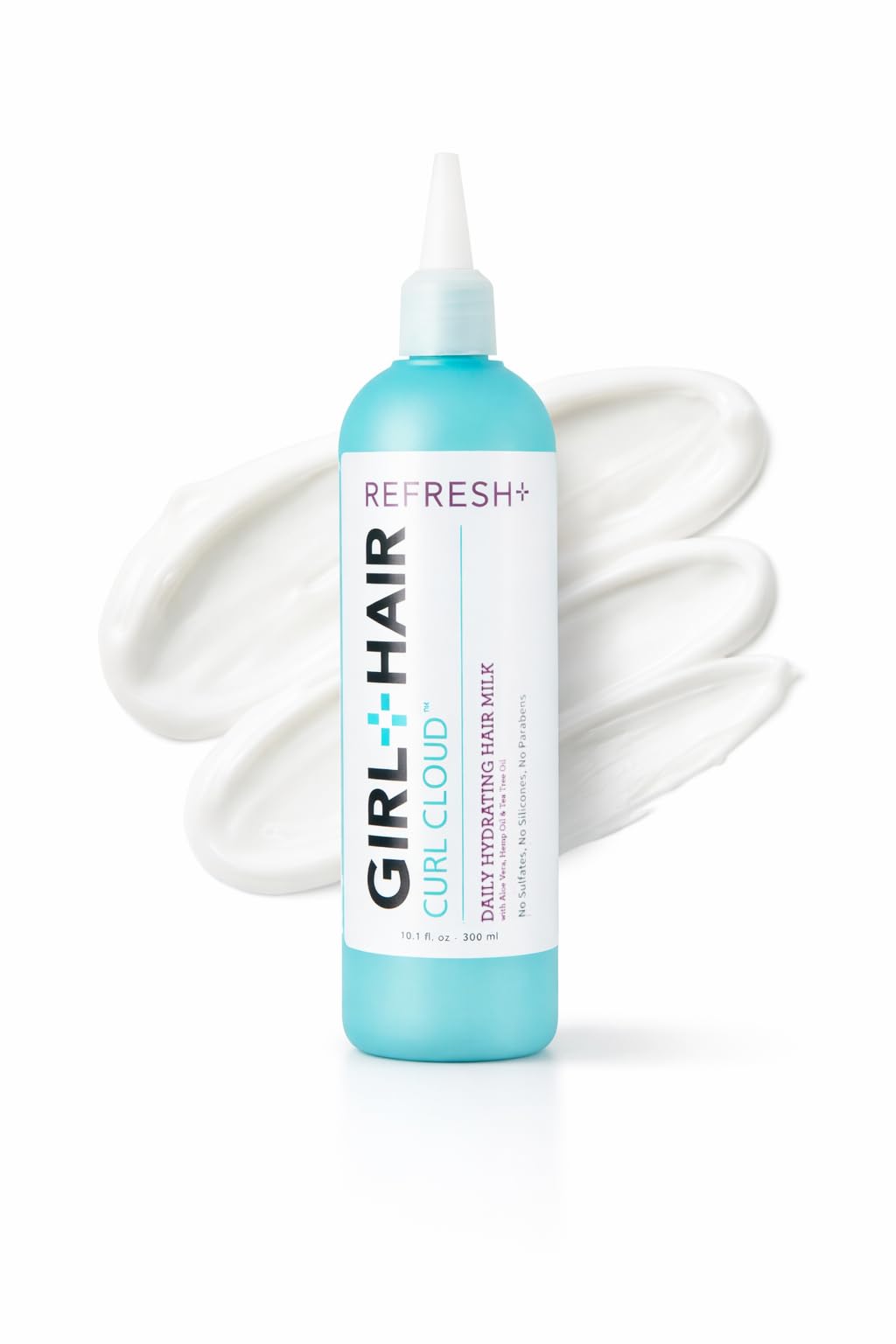 GIRL+HAIR front bottle view showing product and quick hydration benefit