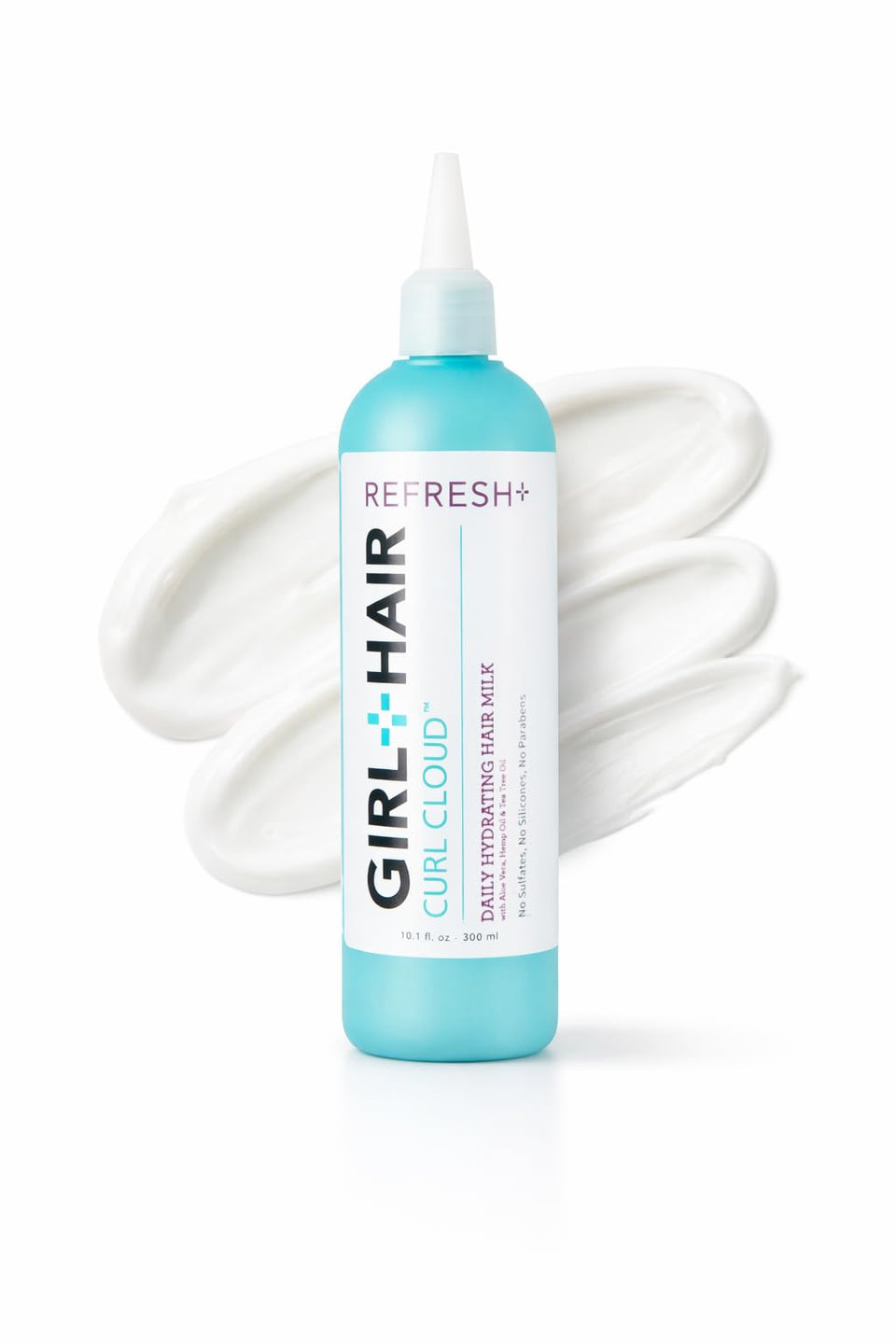 GIRL+HAIR front bottle view showing product and quick hydration benefit