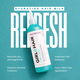 GIRL+HAIR milk texture close-up illustrating lightweight, non-greasy hydration