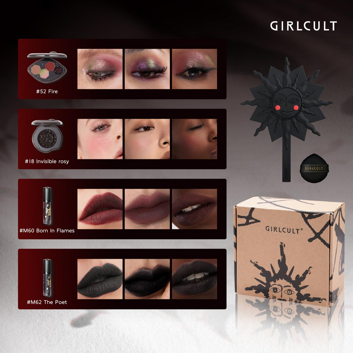 GIRLCULT eyeshadow quad close-up displaying shimmer and matte blendability