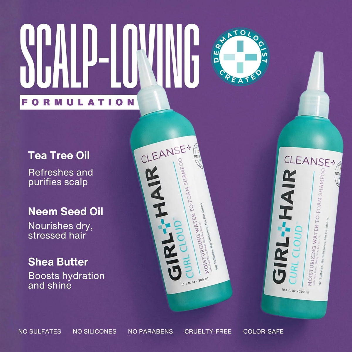 GIRL+HAIR applicator tip dispensing shampoo for precise scalp treatment and easy use