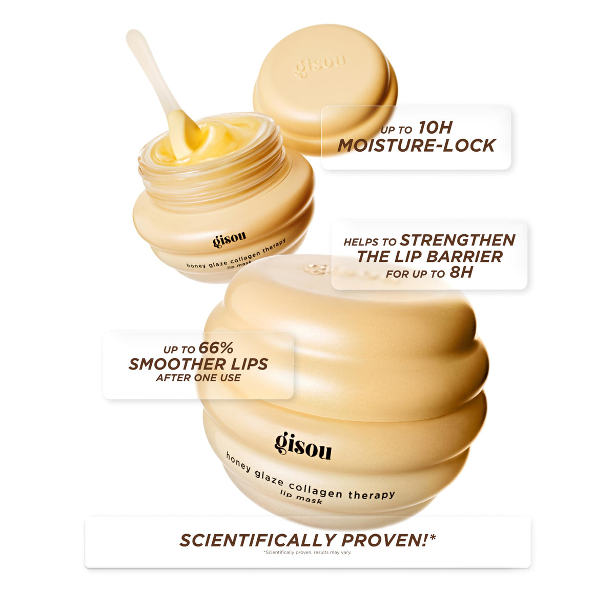 Gisou lip mask applied on lips demonstrating smooth glossy result