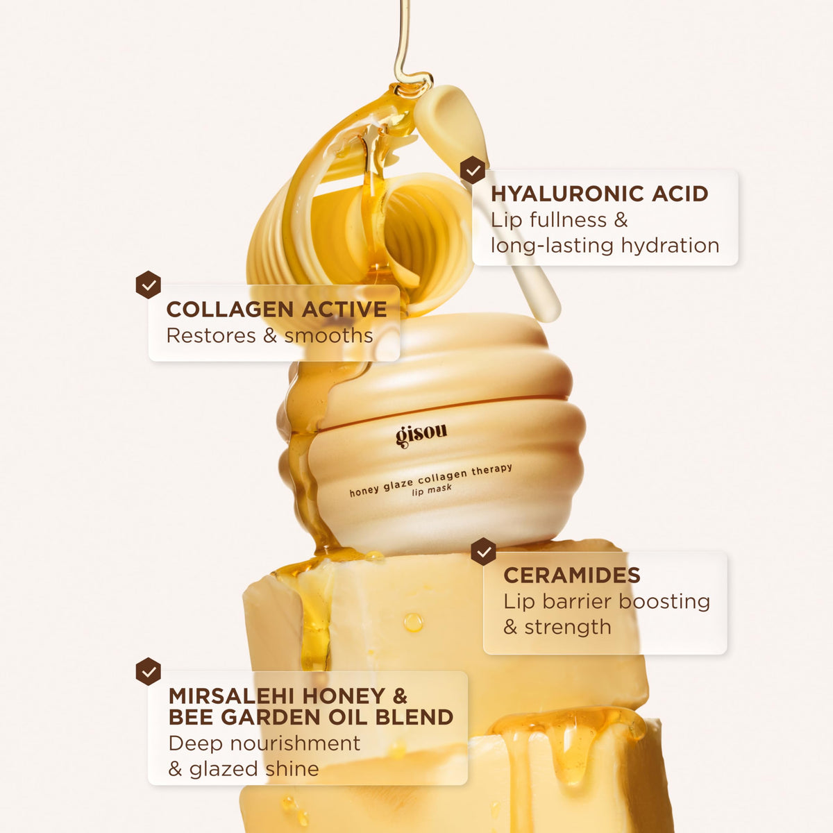 Gisou label and ingredients display highlighting nourishing formulation