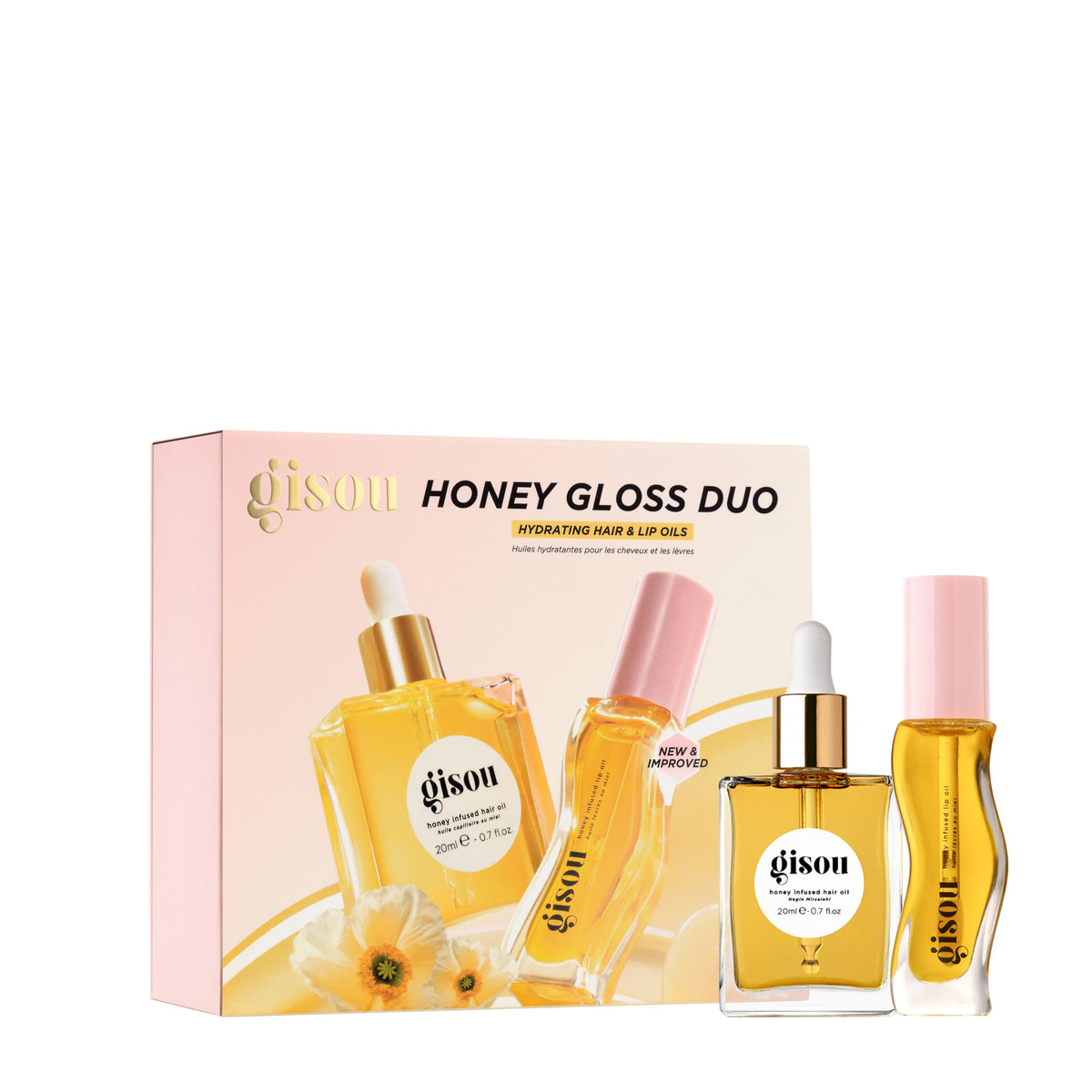 Gisou Honey Gloss Duo front packaging showing compact travel sizes and glossy finish