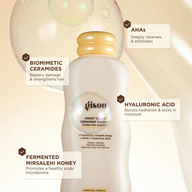 Gisou bottle beside honey pot showing fermented honey nourishment
