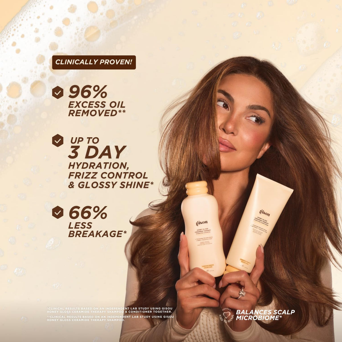 Gisou shampoo texture on hand demonstrating lightweight hydration