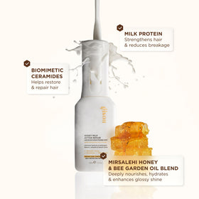 Gisou spray being applied to damp hair showing easy detangling and prep for styling