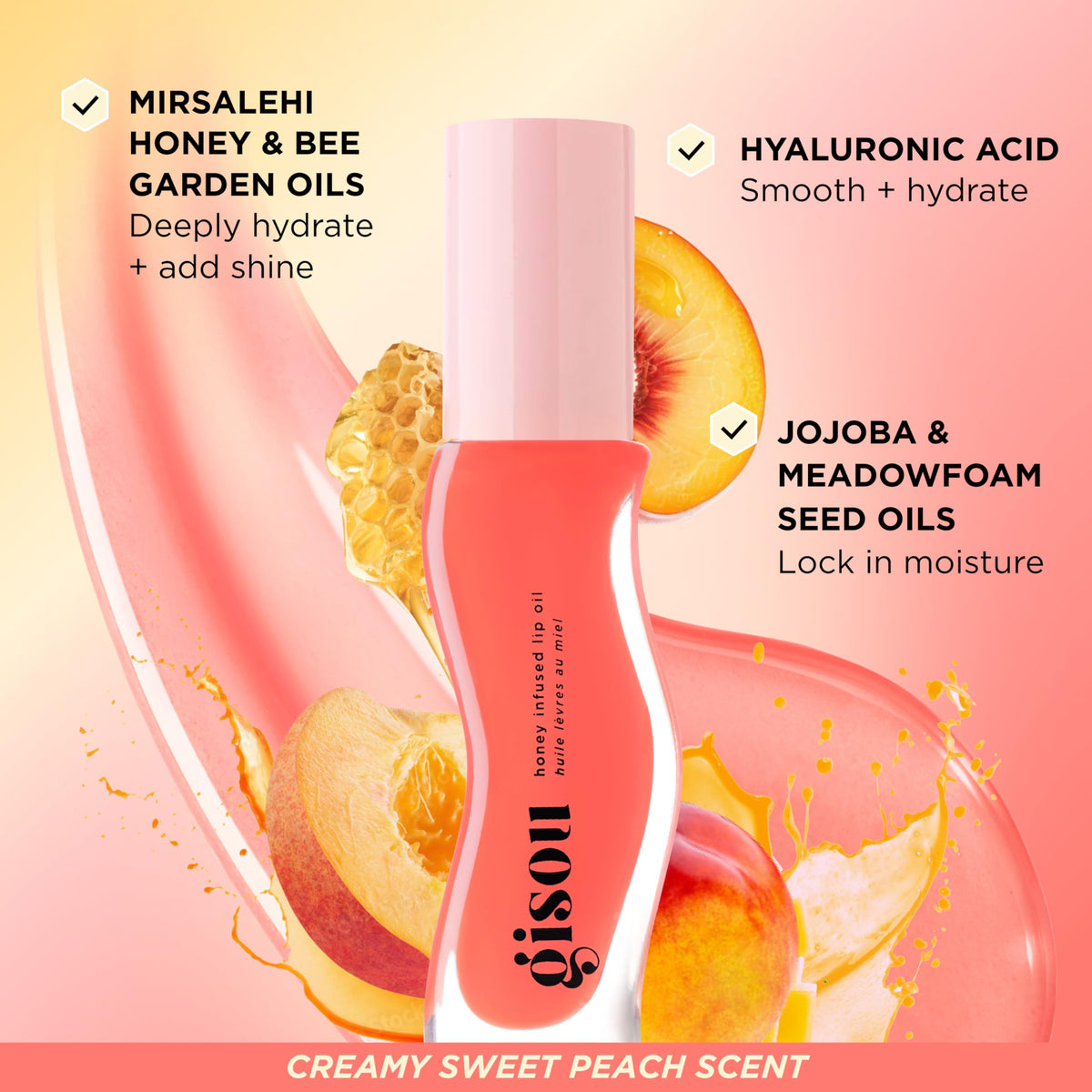 Gisou label detail highlighting Mirsalehi Honey ingredient for nourishing benefit