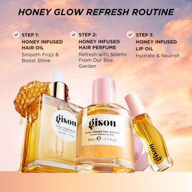 Gisou serum on a bathroom vanity showing daily styling convenience