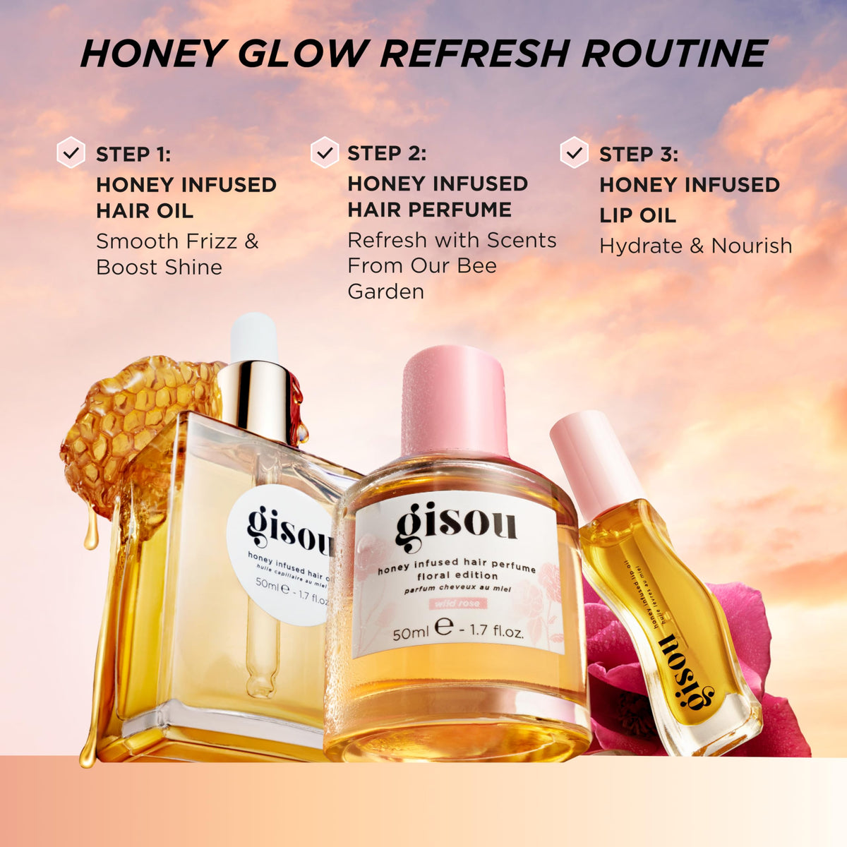Gisou lip oil in a handbag lifestyle shot suggesting everyday portability and quick touch-ups