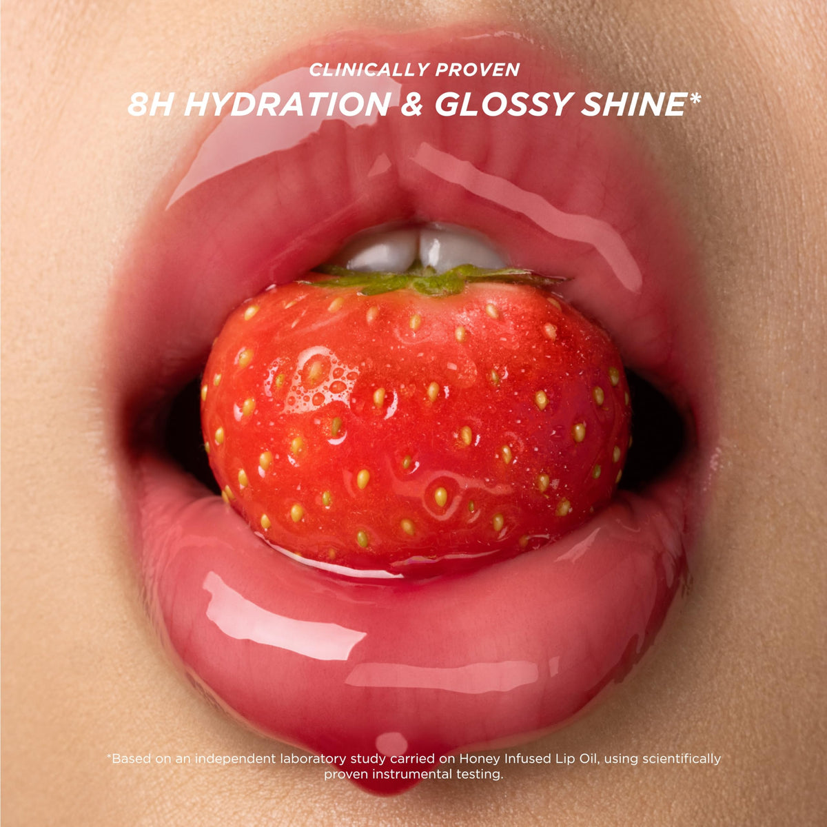 Gisou lip oil on lips closeup demonstrating hydrating glossy effect