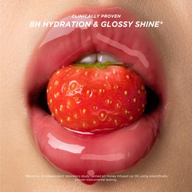Gisou lip oil on lips closeup demonstrating hydrating glossy effect