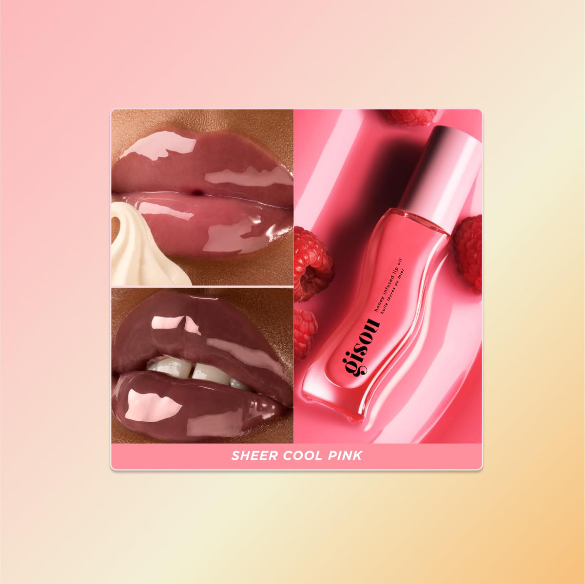 Gisou applicator wand applying Raspberry Swirl for precise, non-sticky gloss application
