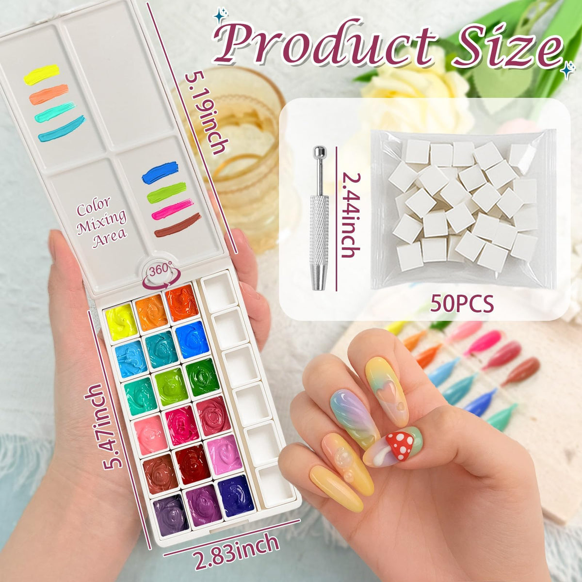 GJYUQHUA open lids used as palettes demonstrating on-the-spot color mixing